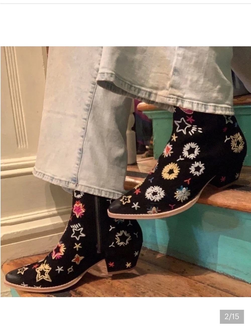 NWT Free People suede bowers embroidered cowboy boot in black